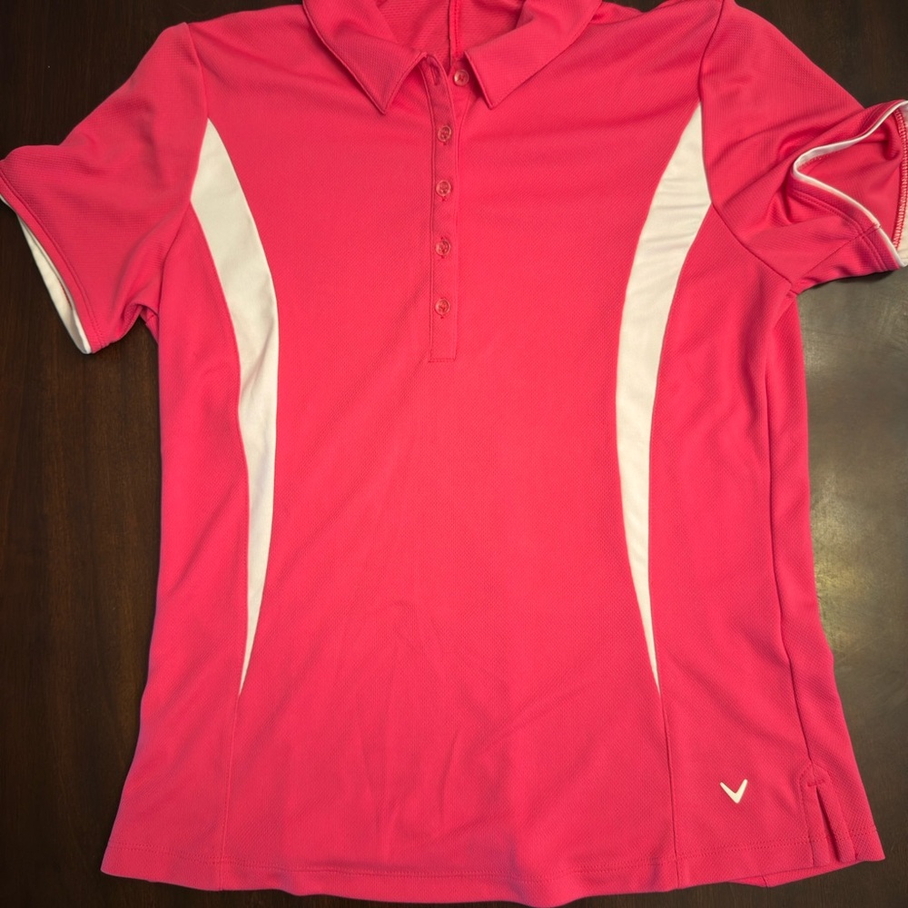 Pink Polo Shirt with White Accents